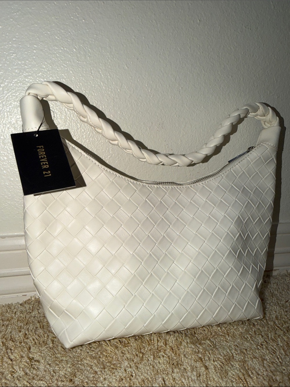 Forever 21 Off-White Woven Hobo Bag with Braided Handle